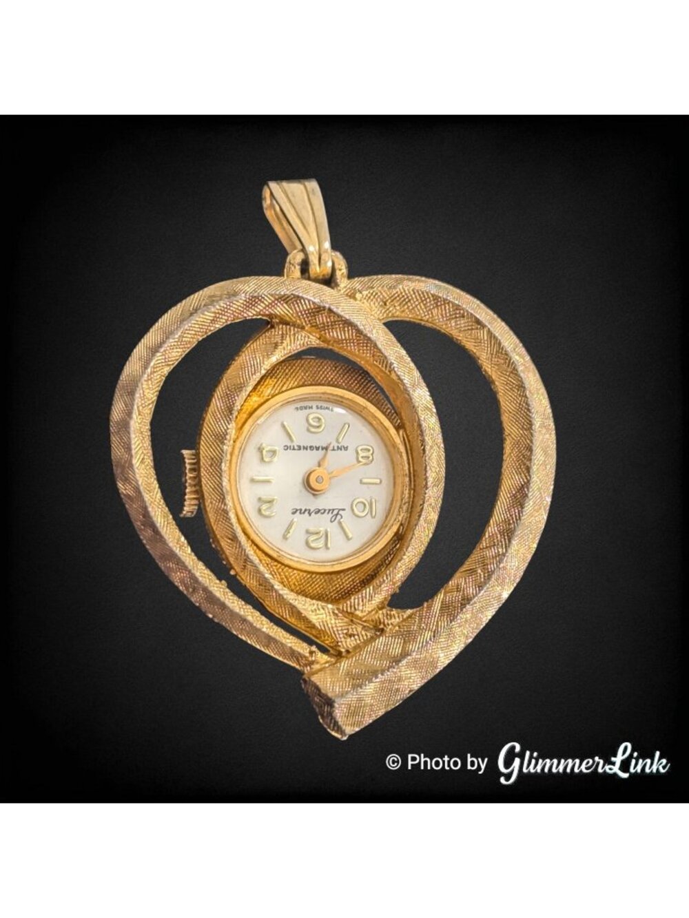 Vintage Lucerne Gold Tone Open Heart Manual Wind Pendant Watch
